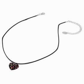 Black Cord Rose Heart Pendant Necklace,