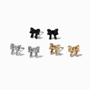 Mixed Metal Bow Stud Earrings - 3 Pack ,