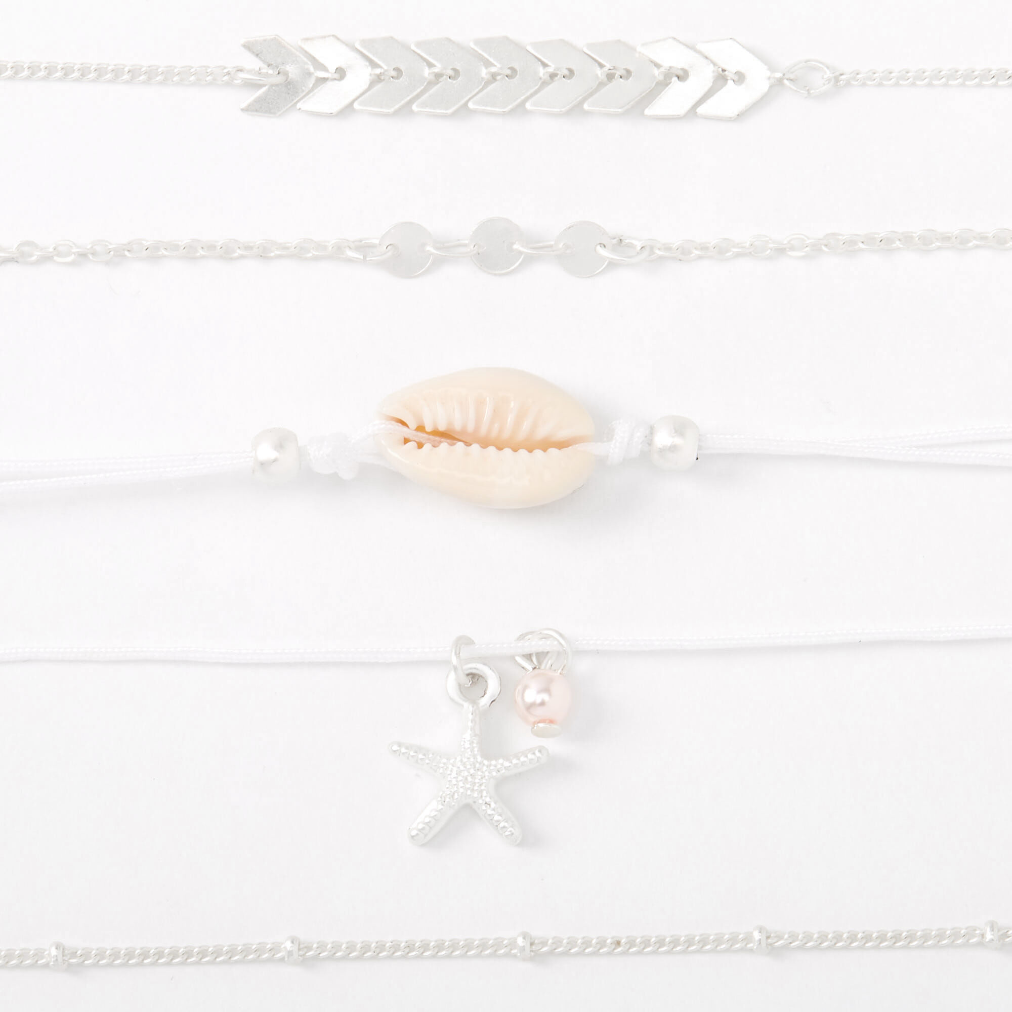 Silver Chevron Seashell Mixed Bracelets - 5 Pack,