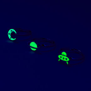 Silver Glow In The Dark Cool Outer Space Rings - 3 Pack,