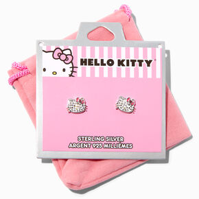 Clous d&rsquo;oreilles en argent strass en pav&eacute; Hello Kitty&reg;,