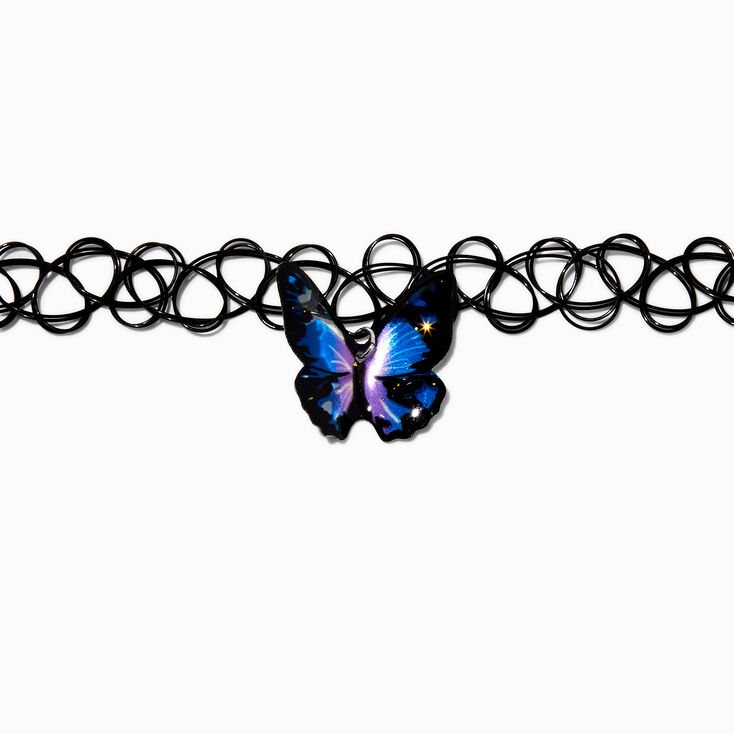 3D Butterfly Pendant Black Tattoo Choker Necklace,