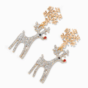 Crystal Reindeer &amp; Gold Snowflake 2&quot; Drop Earrings,