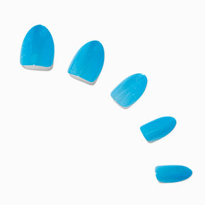 Blue Glitter Gel Almond Vegan Faux Nail Set - 24 Pack,