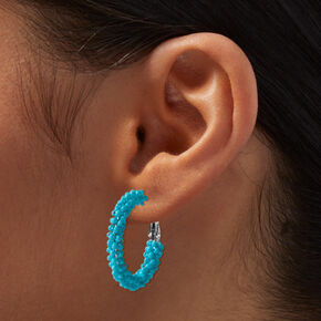 Turquoise Bead 30MM Hoop Earrings,