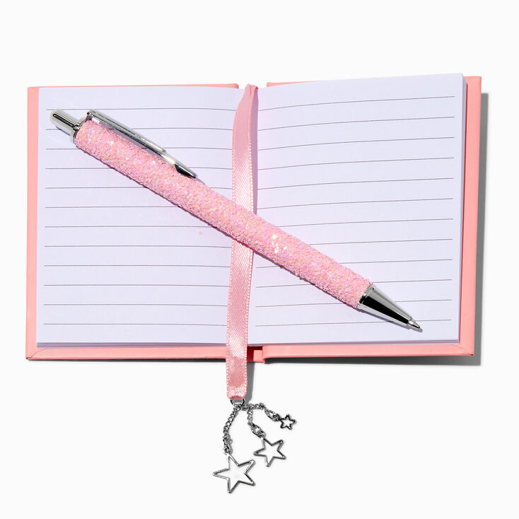 Ensemble cadeau stylo et mini carnet &eacute;toile bling-bling rose,