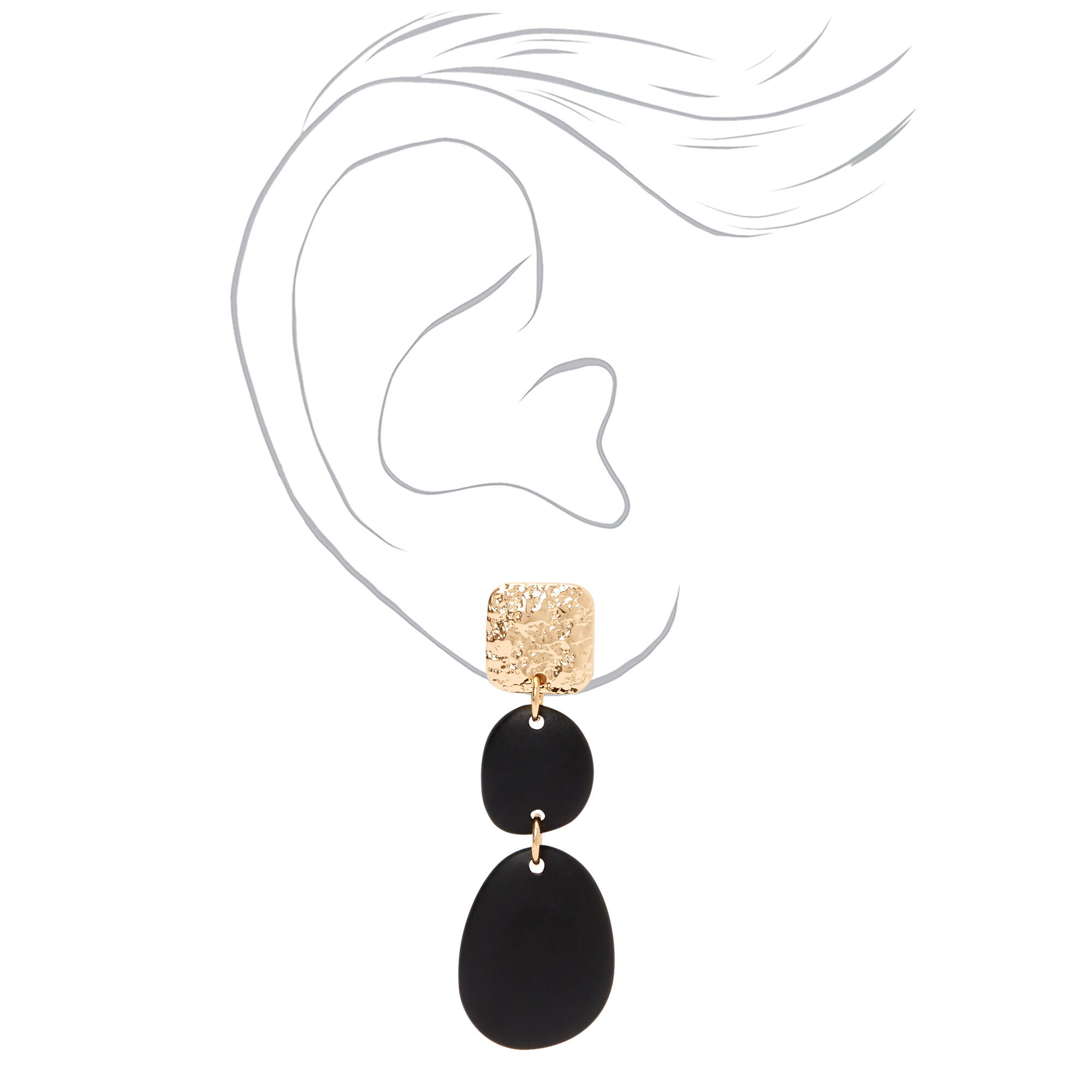 Gold  2" Hammered Geometric Drop Earrings - Black,
