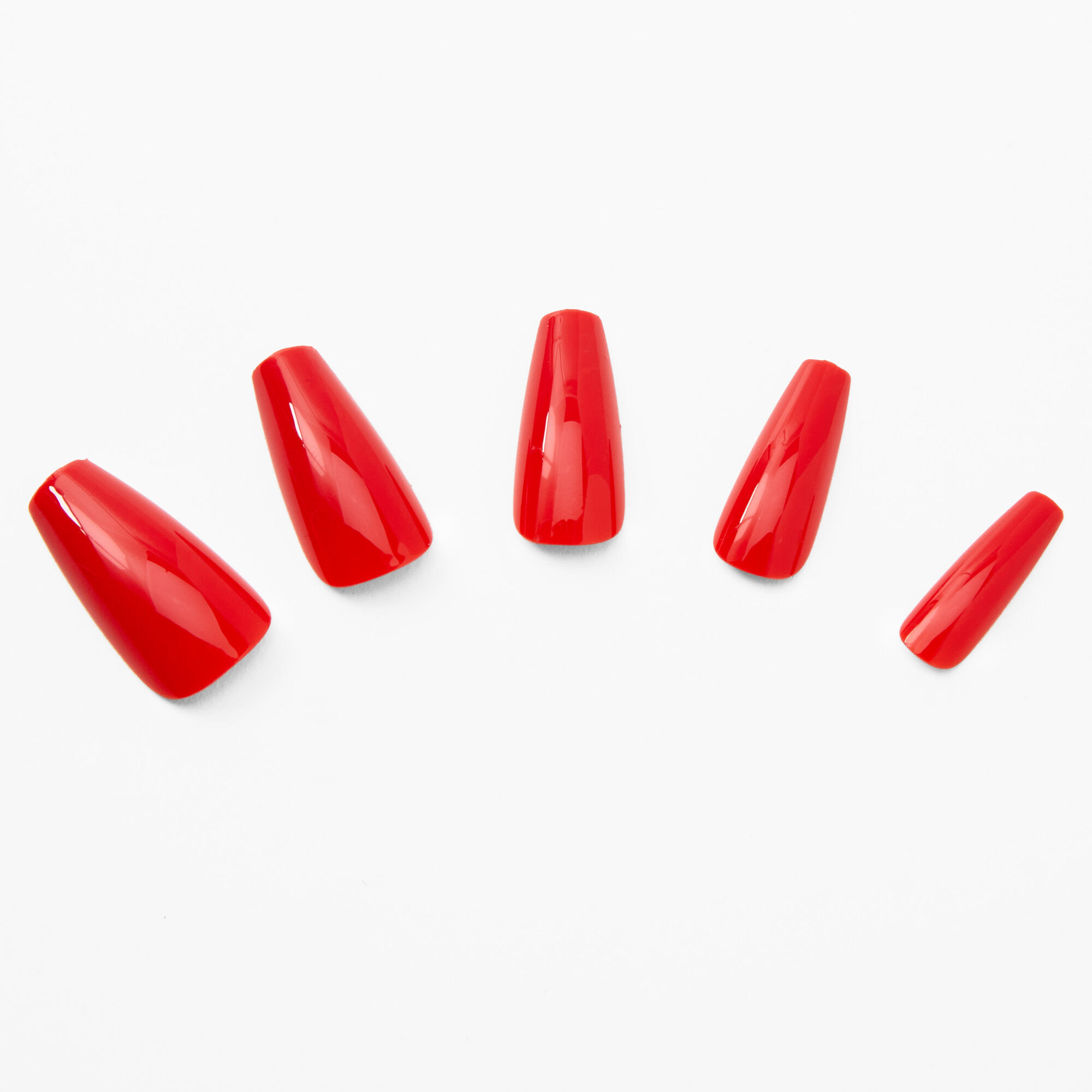 Glossy Red Squareletto Faux Nail Set - 24 Pack,