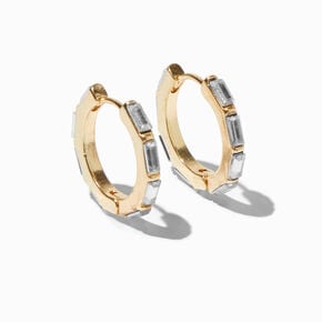 Gold-tone Baguette Crystal Clicker Hoop Earrings ,