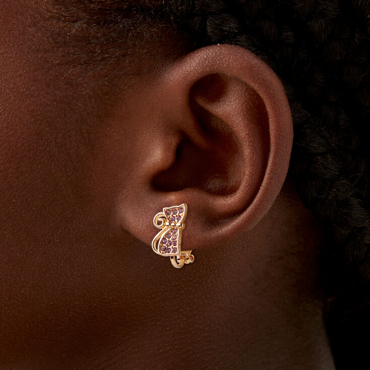 Crystal Cat Clip-On Earrings,
