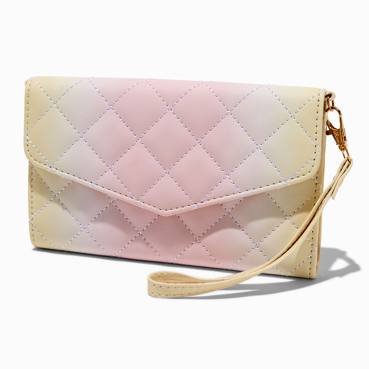 Pochette poignet &agrave; bandouli&egrave;re avec d&eacute;grad&eacute; jaune et rose pastel,