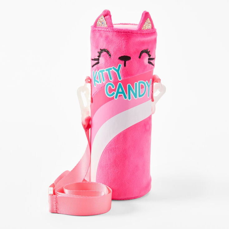 Glitter Cat Water Bottle and Holder - Pink,