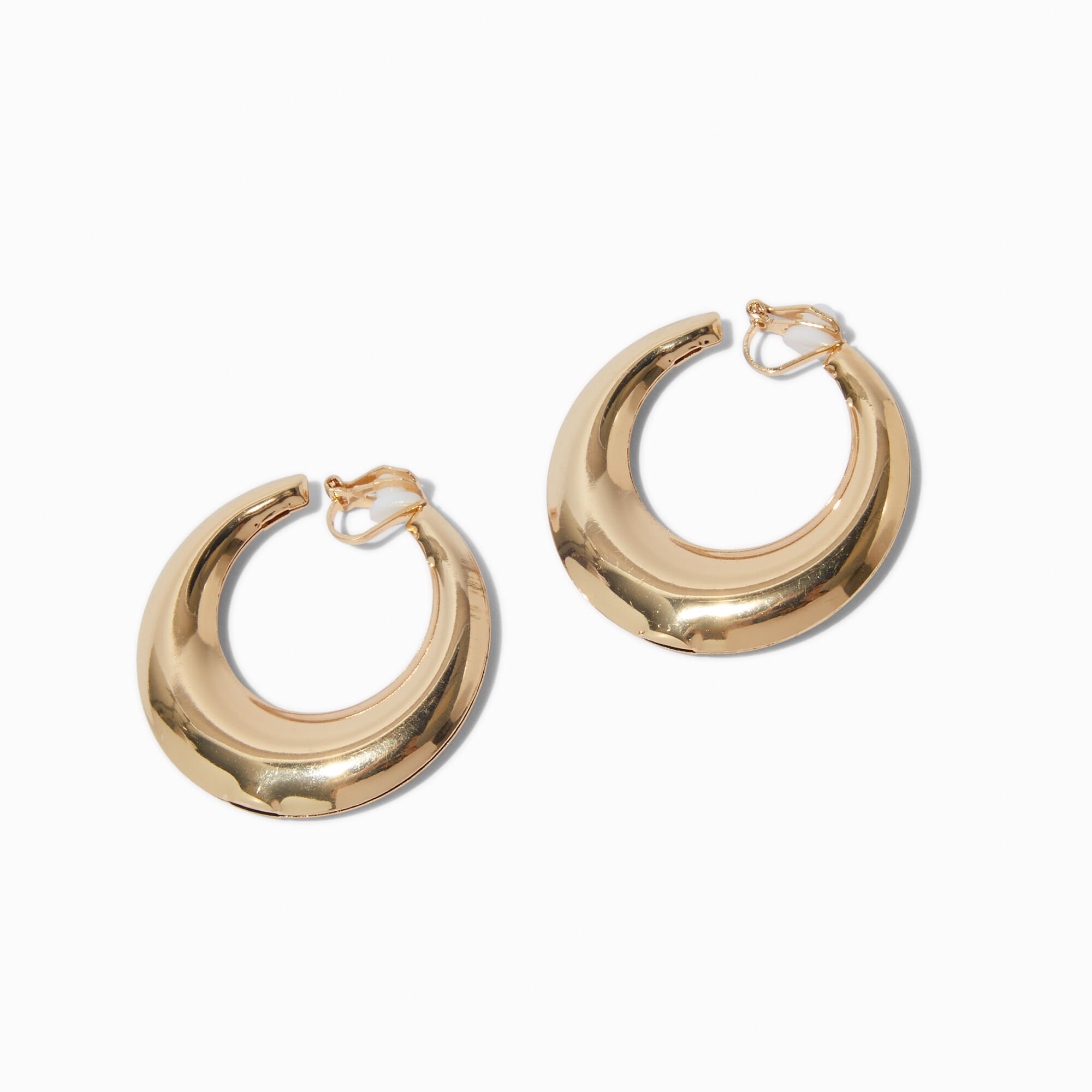 Gold-tone Chunky 40mm Clip-On Hoop Earrings,