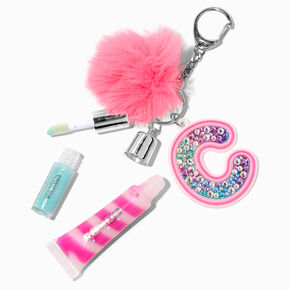 Initial Hot Pink Lip Gloss Keychain - C,