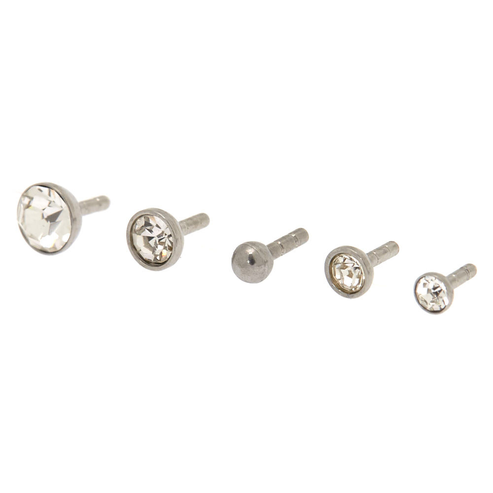 View Claires Tone 16G Multi Top Crystal Labret Flat Back Studs 5 Pack Silver information