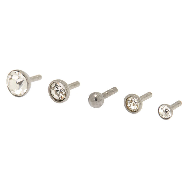 Silver-tone 16G Multi Top Crystal Labret Flat Back Studs - 5 Pack,