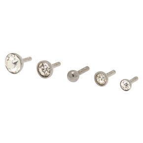 Silver 16G Multi Top Crystal Labret Studs - 5 Pack,