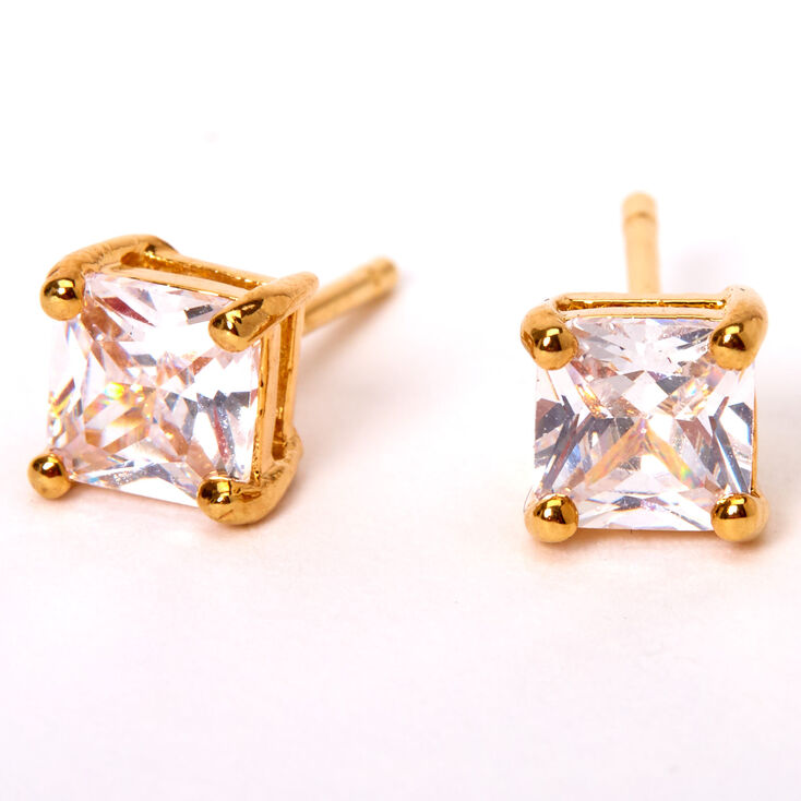 18ct Gold Plated Cubic Zirconia 5MM Square Stud Earrings,