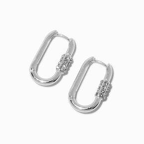 Silver-tone Pav&eacute; Crystal Carabiner Hoop Earrings,