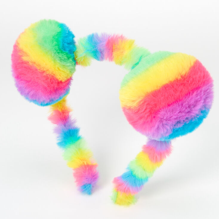 Bright Rainbow Plush Pom Pom Ears Headband,