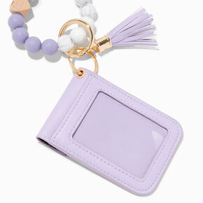 Bracelet perl&eacute; avec mini porte-monnaie &agrave; pression lavande,