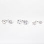 Silver-tone Cubic Zirconia 5MM 6MM 7MM Round Stud Earrings,