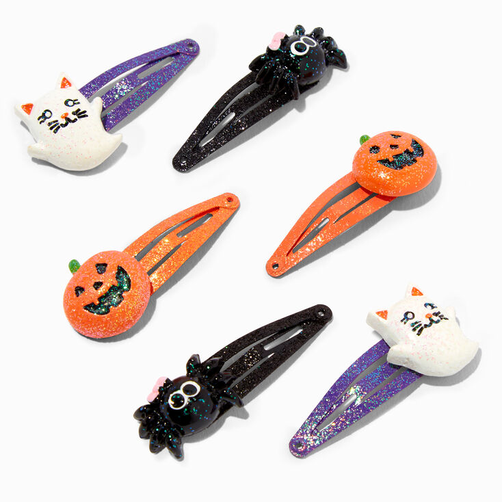 Barrettes clic clac &agrave; paillettes petits animaux d&rsquo;Halloween - Lot de 6,