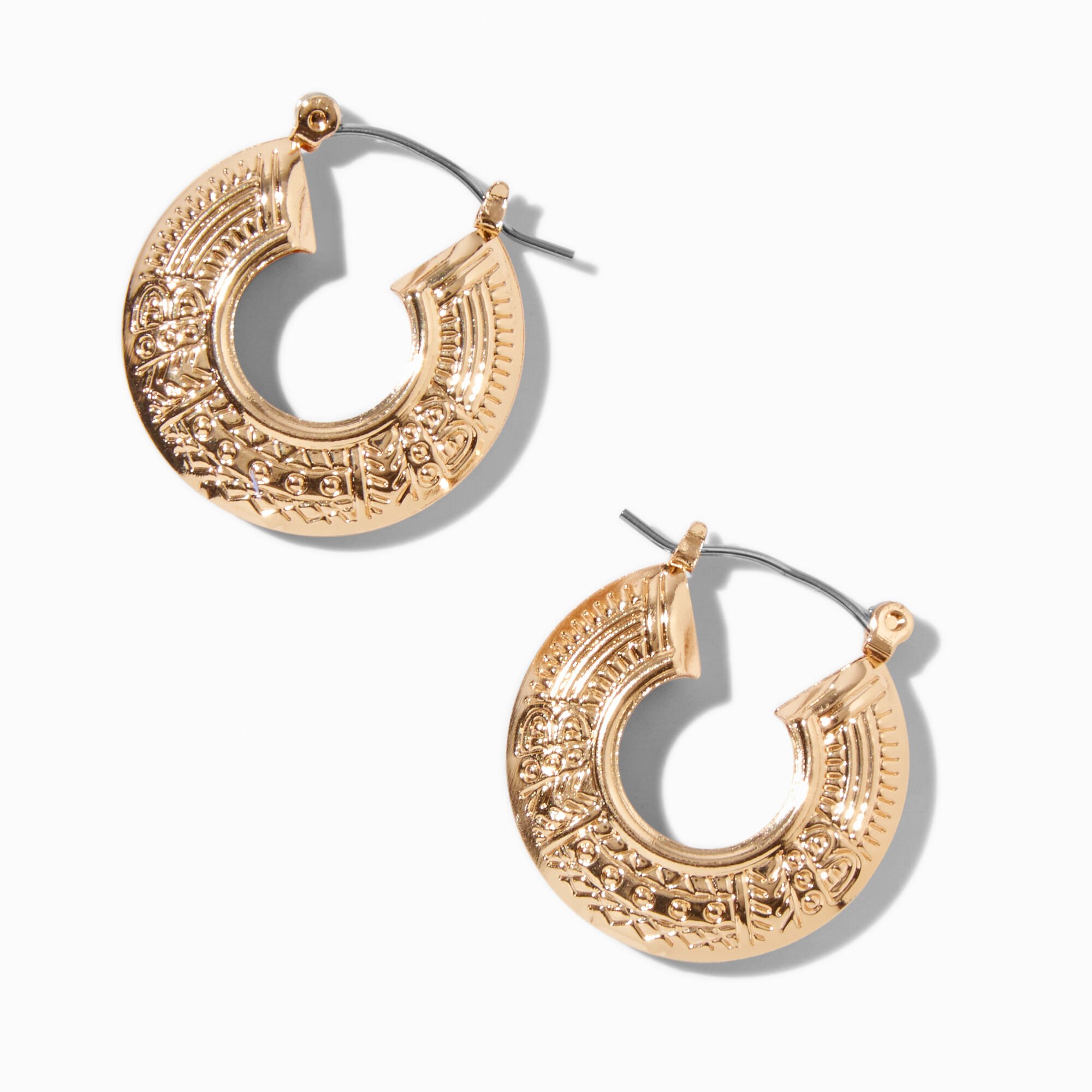 Gold-tone Textured Boho Hoop Earrings,