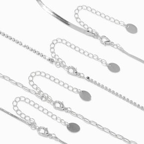 Silver Paperclip Cubic Zirconia Necklace Set - 4 Pack,
