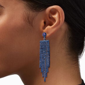 Blue Crystal Fringe 3&quot; Drop Earrings,