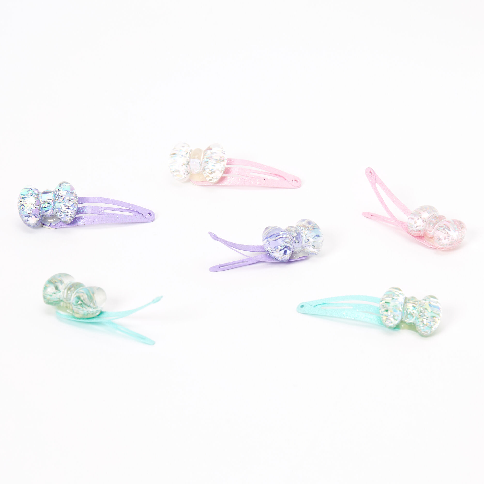 Claire's Club Pastel Glitter Bow Snap Hair Clips - 6 Pack,