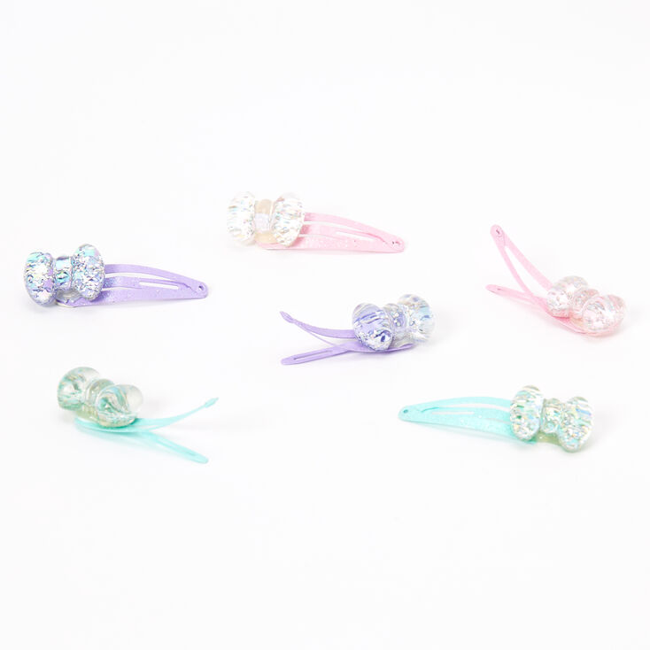 Claire&#39;s Club Pastel Glitter Bow Snap Hair Clips - 6 Pack,