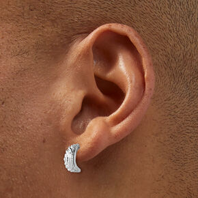 Silver-tone Textured Half Hoop Earrings,