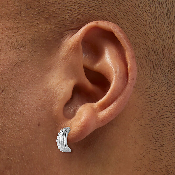 Silver-tone Textured Half Hoop Earrings,