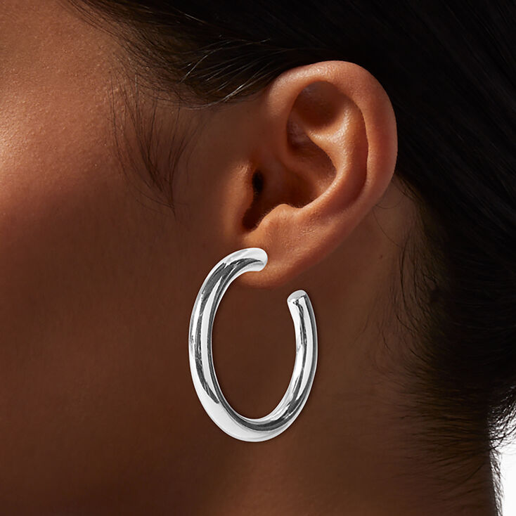 Silver-tone 40mm Thick Tube Hoop Earrings,