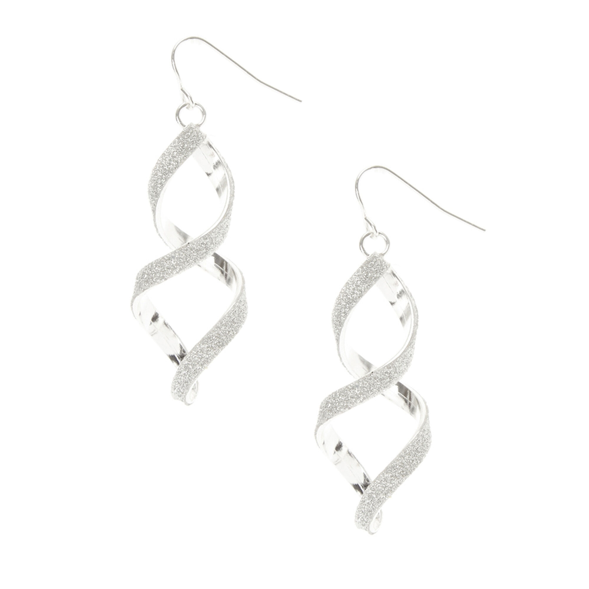 View Claires Glitter Spiral Drop Earrings Silver information
