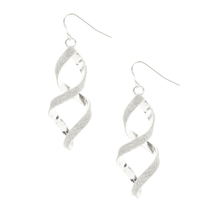 Silver Glitter Spiral Drop Earrings,