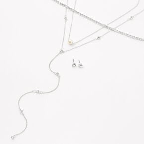 Silver Rhinestone &amp; Pearl Necklaces - 3 Pack,