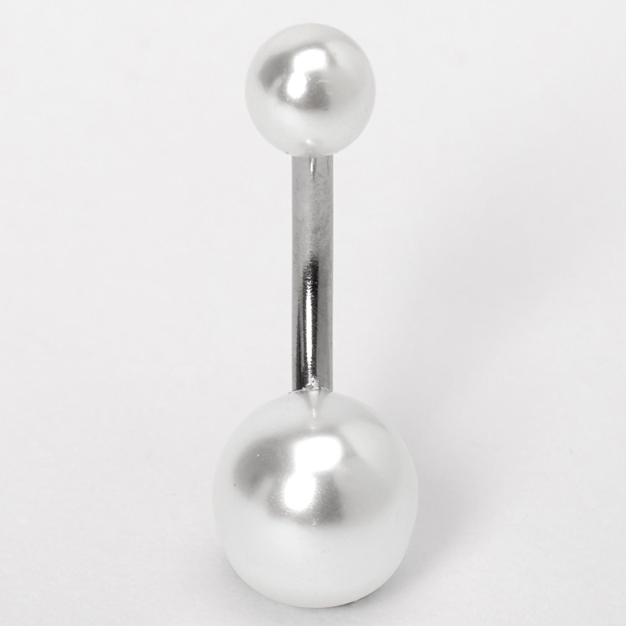 Silver 14G Classic Pearl Belly Ring - Ivory,