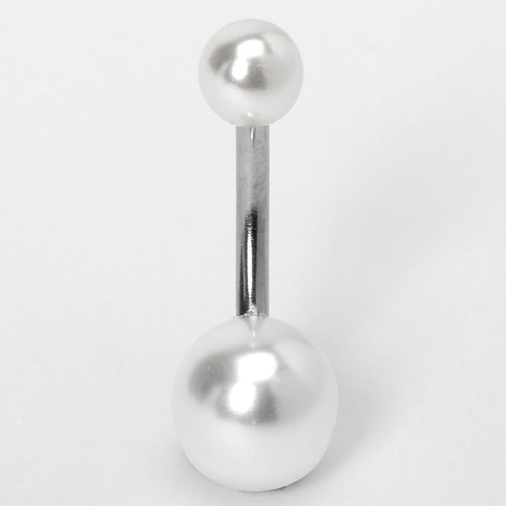 Silver 14G Classic Pearl Belly Ring - Ivory,