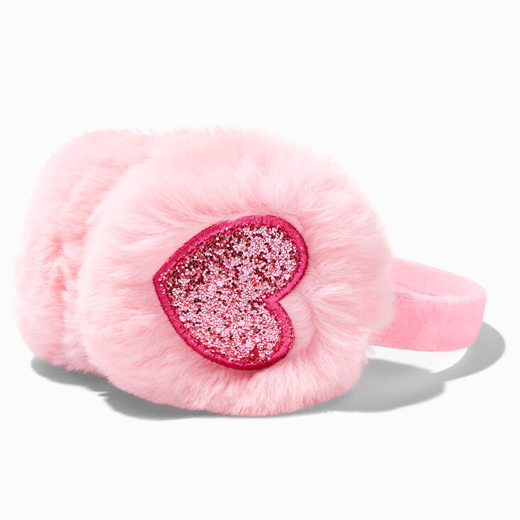 Pink Heart Glitter Earmuffs,