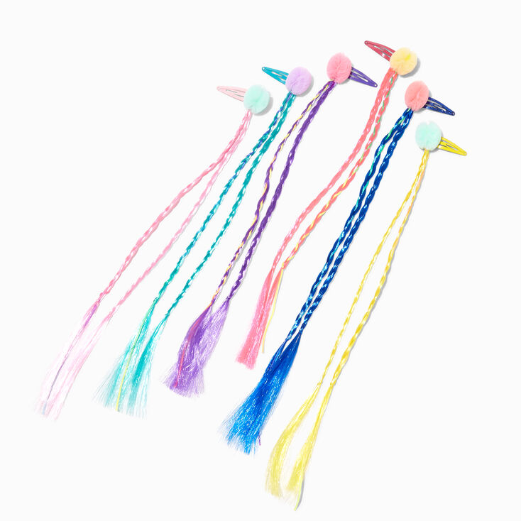 Claire&#39;s Club Pastel Braided Pom Faux Hair Clips - 6 Pack,