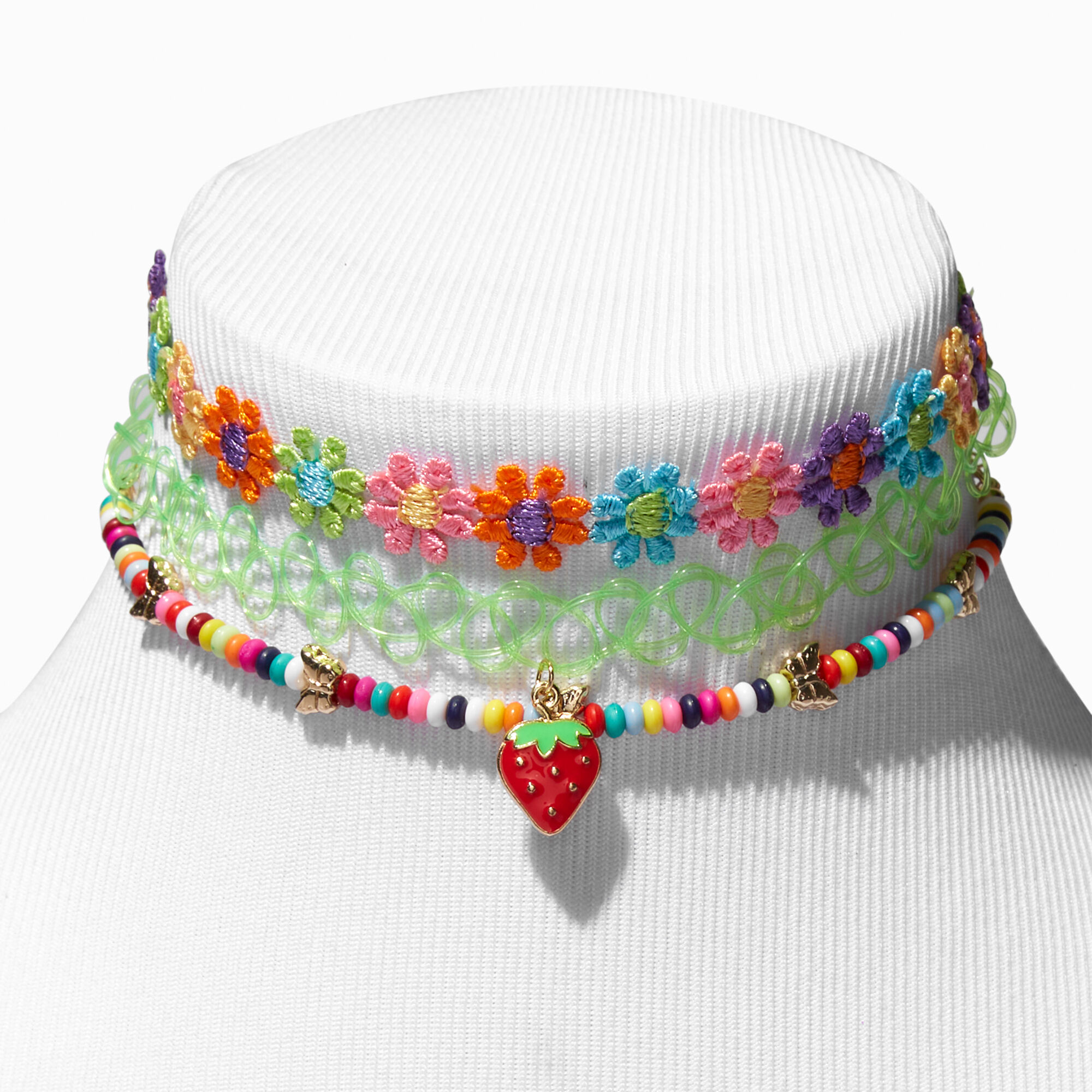 View Claires Rainbow Butterfly Daisy Choker Necklaces 3 Pack Red information
