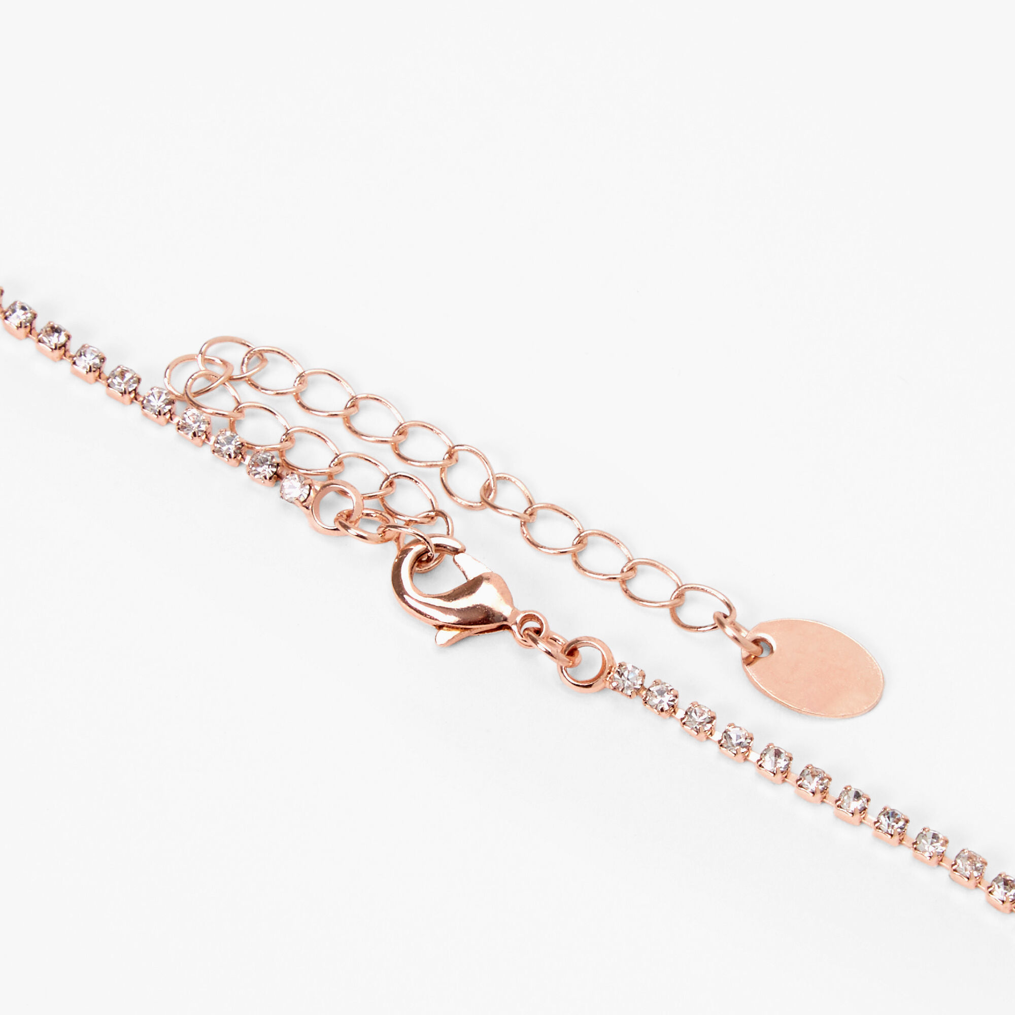 Rose Gold Crystal Waterfall 16" Necklace & 1" Drop Earrings Set - 2 Pack,