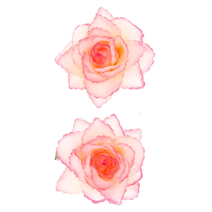 Claire's Lot de 2 barrettes à fleurs roses pailletées