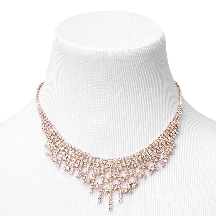 Rose Gold Crystal Waterfall Necklace &amp; 1&quot; Drop Earrings Set - 2 Pack,