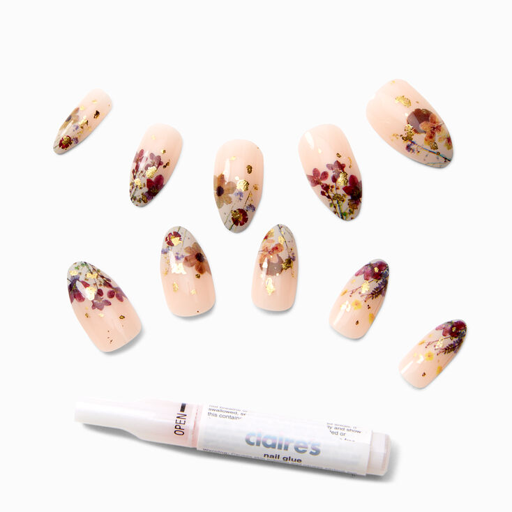 Pink Floral Stiletto Faux Nail Set - 24 Pack,