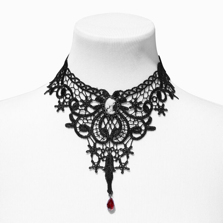 Skeleton Cameo Bib Style Lace Choker Necklace,