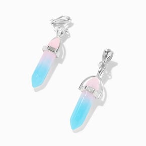 Blue &amp; Pink 1&#39;&#39; Glow in the Dark Mystical Gem Clip-On Drop Earrings,