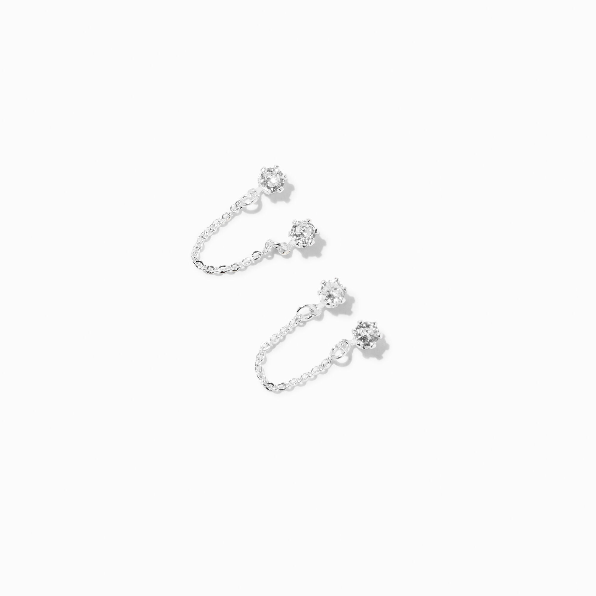 View Claires Tone Fireball Connector Chain Stud Earrings Silver information
